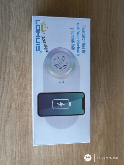 încărcător telefon wireless cu boxa portabila RGB bluetooth