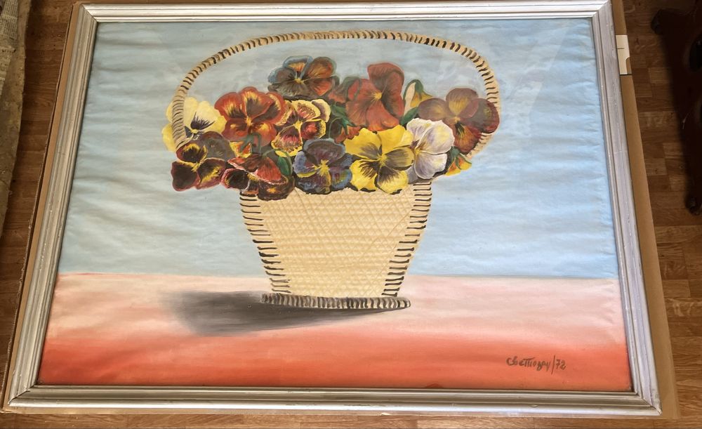 Картина "Кошница с теменужки" – 74х54 см с рамка