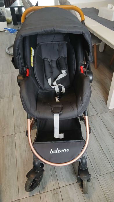 Carucior 3in1, Belecoo, 0-36 luni, landou, suspensii, scoica, negru