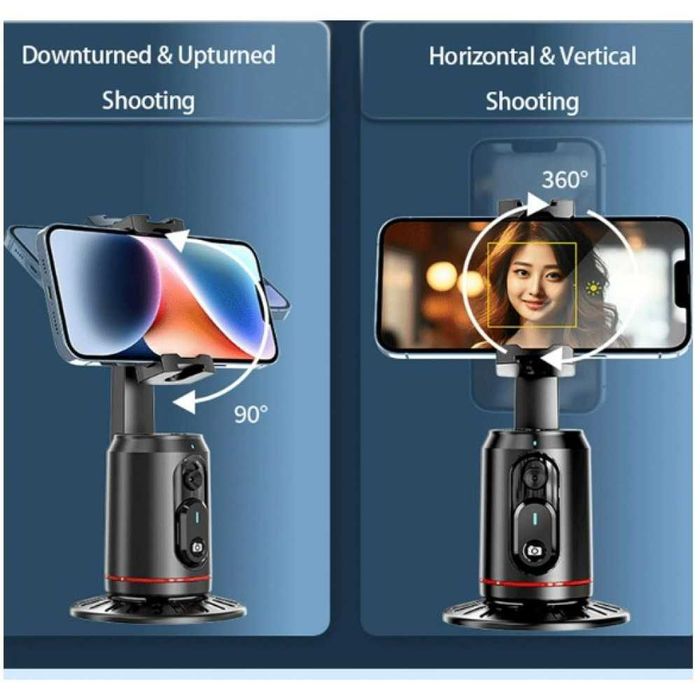 Държач за телефон с автоматично проследяване на лицето,завъртане на 360°, стойка за камера, дистанционно управление, светлина за поточно видео на живо