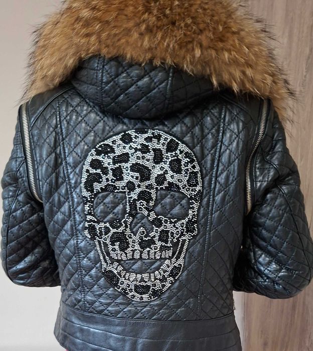 Кожено яке с яка естествен косъм