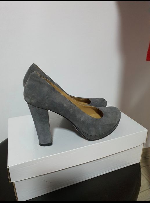 Pantofi din piele naturala întoarsă, toc comod, mas. 37,