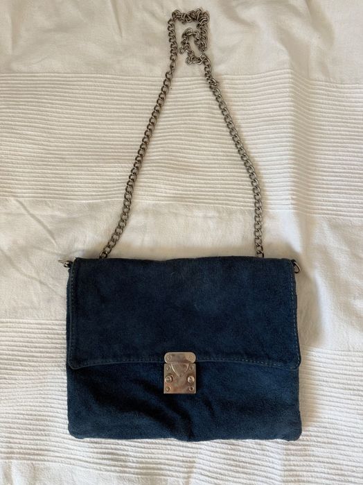 Geanta plic piele intoarsa  bleumarin