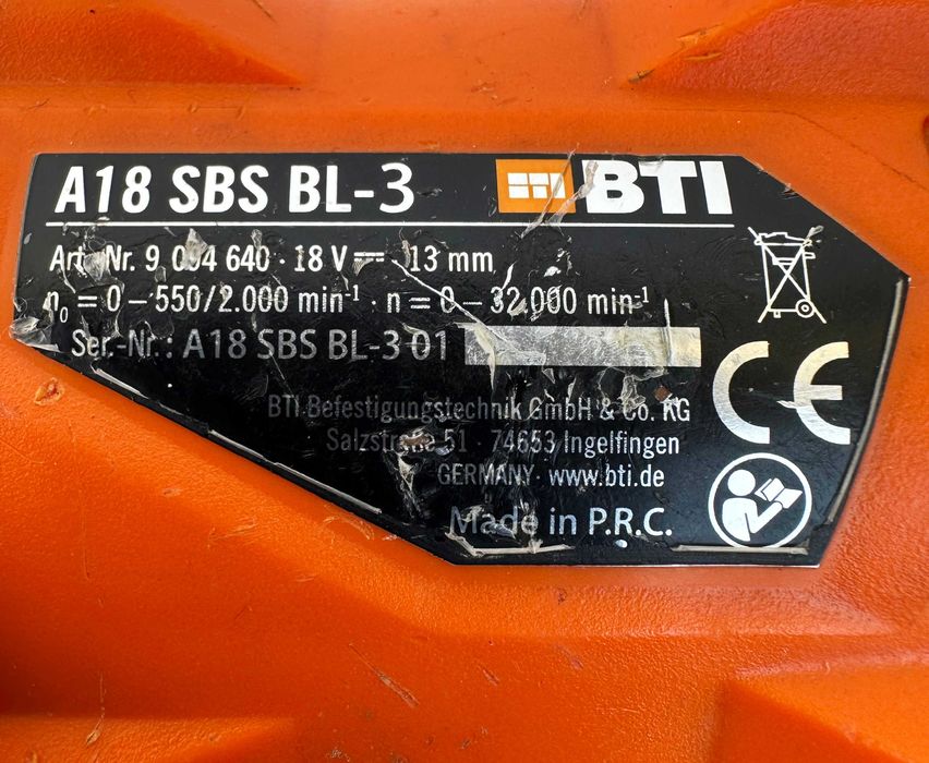 BTi A18 SBS BL-3 - Безчетков ударен винтоверт 18V 5.0Ah 135Nm