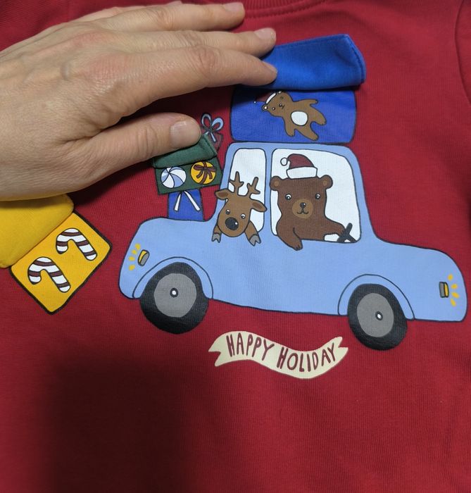 Детски червен коледен суичър с капачета на H&M 12-18 m