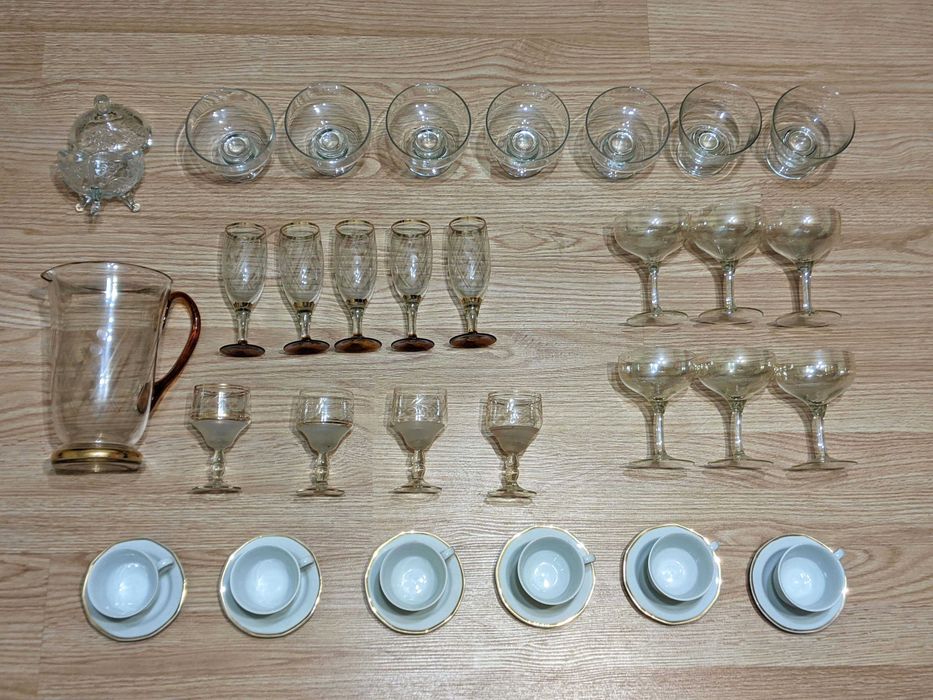 Сервиз чаши 30 БРОЯ комплект златни