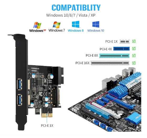 BEYIMEI PCI-E към USB 3.2 Gen 1 разширителна карта 5Gbps