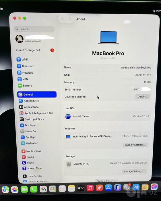 MacBook Pro M1 Pro 16/512 - 14’Dyum Ideal noutbuk ( Makbuk )