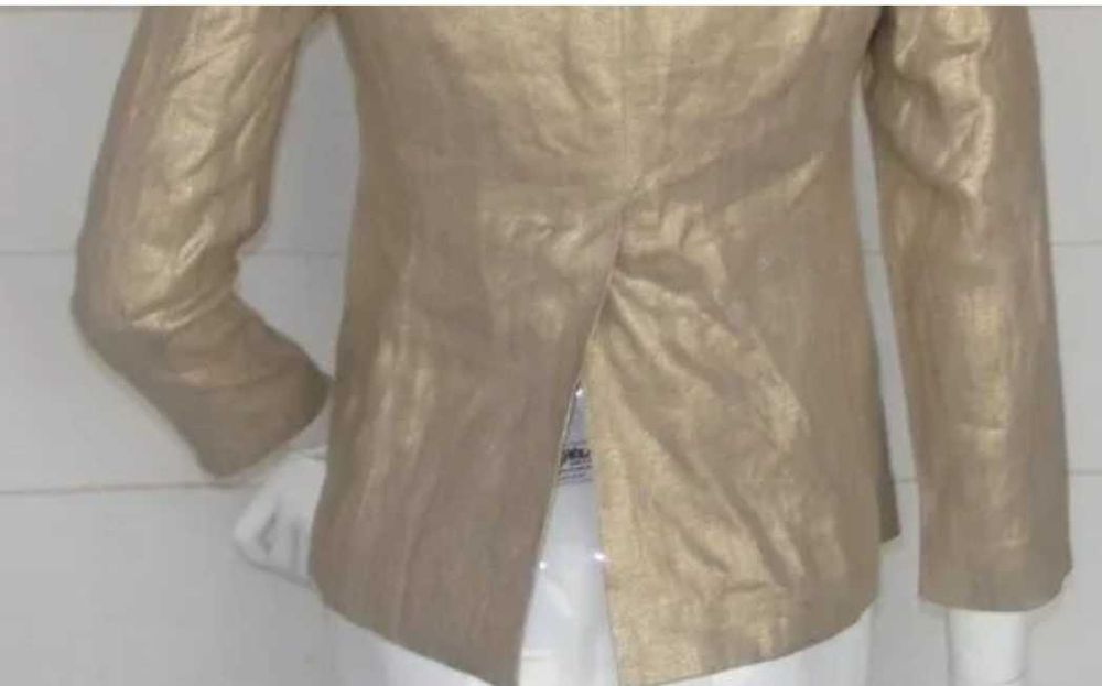 Costum de dame de designer, din in si matase, auriu,marime S