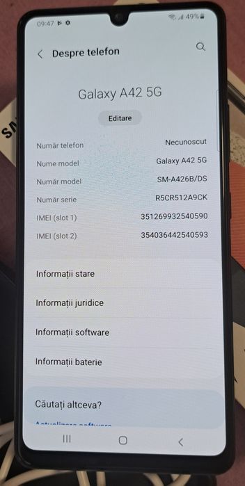 Telefon mobil Samsung A42 5G de 128 Gb si 4 Ram, cu accesorii
