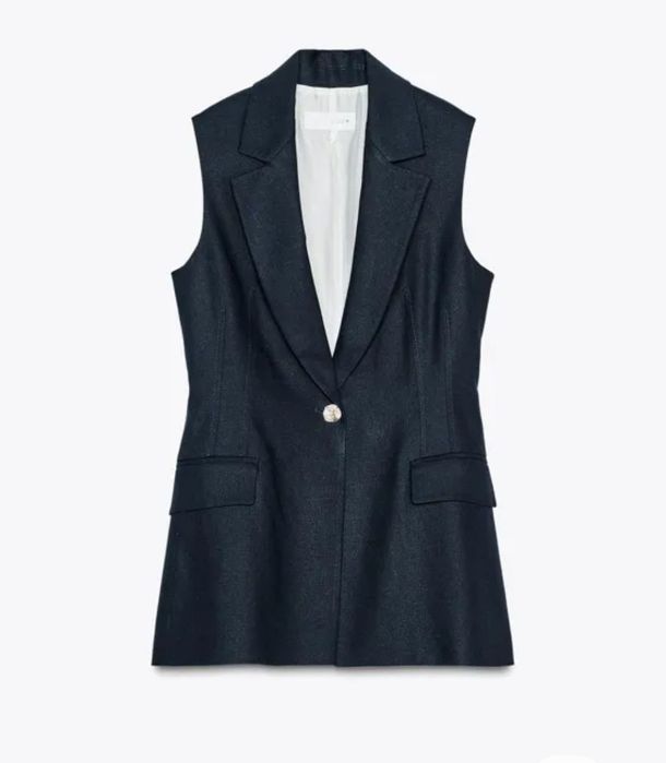 ZARA, костюм от лен, нов, с етикет панталон и елек