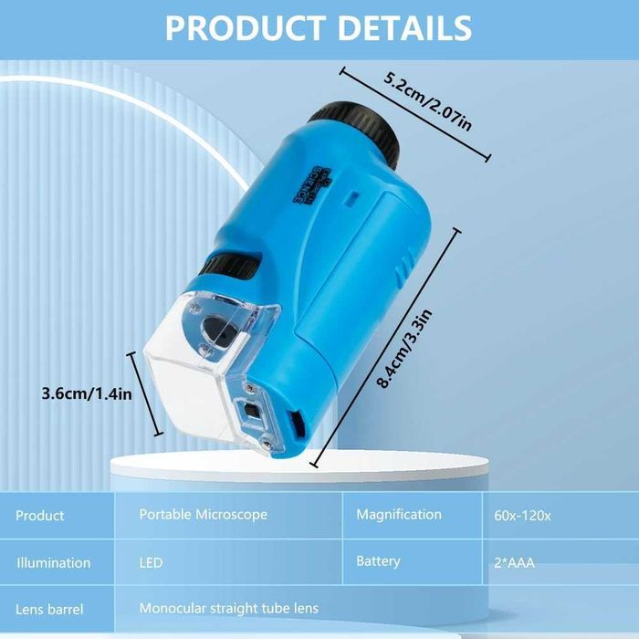 Мини микроскоп OSDUE за деца с LED светлина, асферична система от лещи
