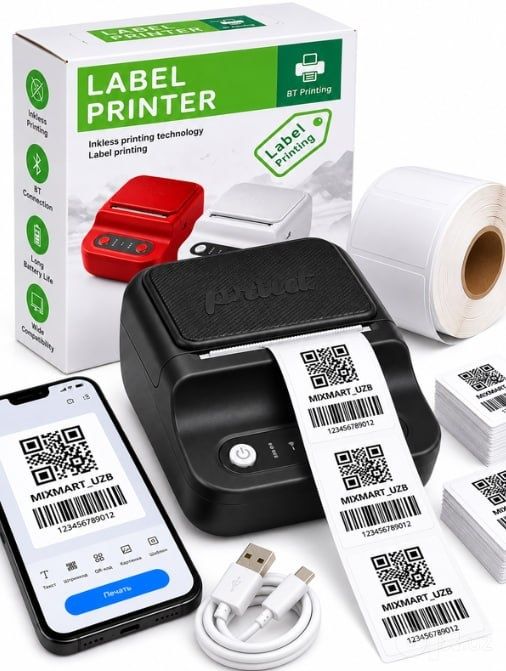 Termo Printer Label Printer  Bluetooth, Etiketka va QR Kod Chop Etuvc