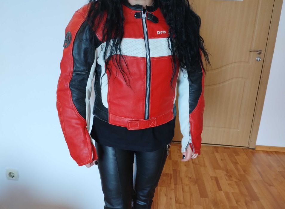 Geaca Motocicleta Dama Nepurtata din Piele Pro Sports Rosie