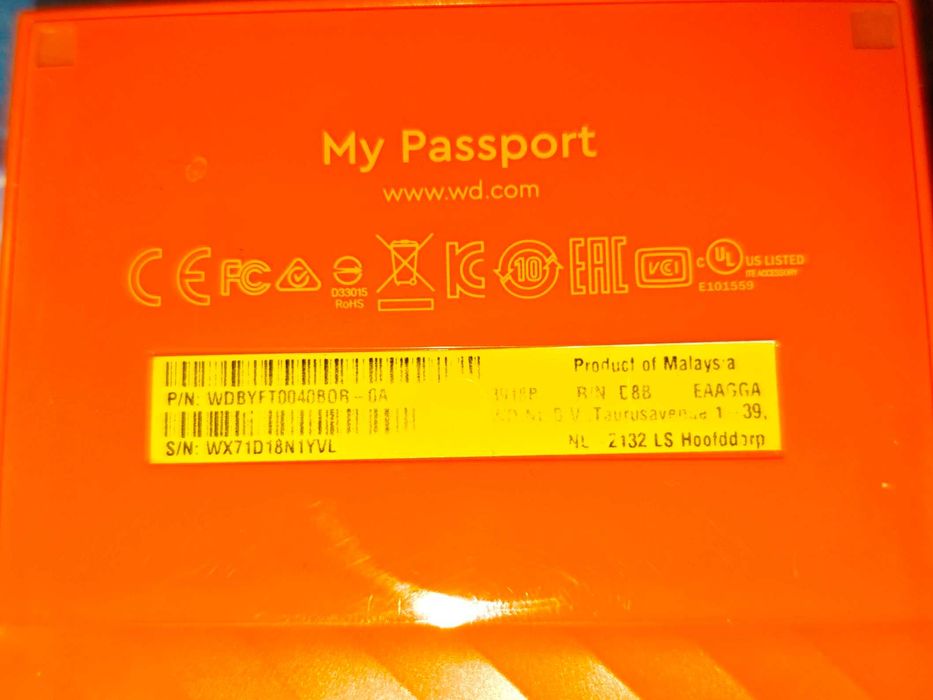 Hard extern 2.5" WD My Passport, 4TB, USB 3.0, portocaliu