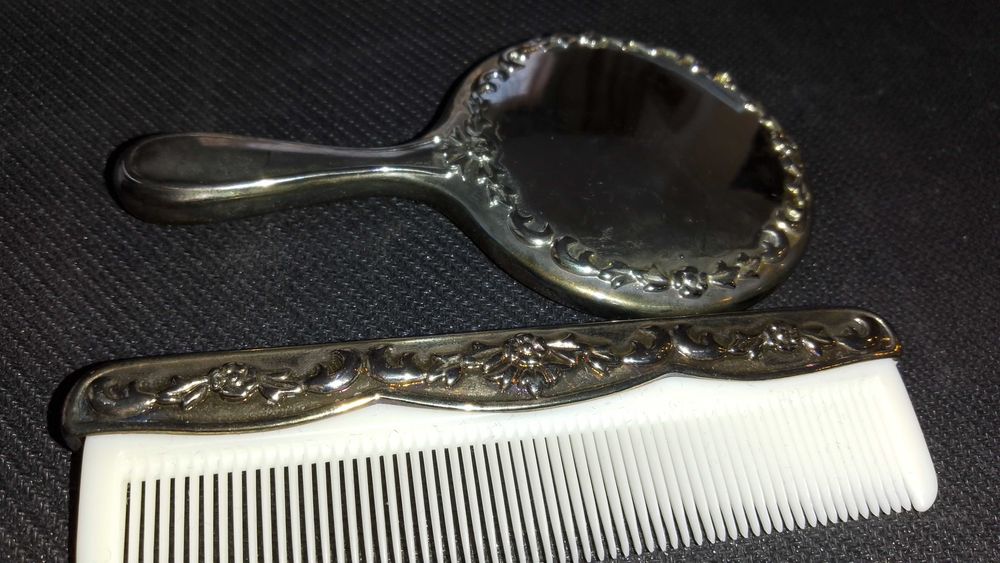 Set obiecte de toaleta Vintage, Silver plated, stil Art Nouveau