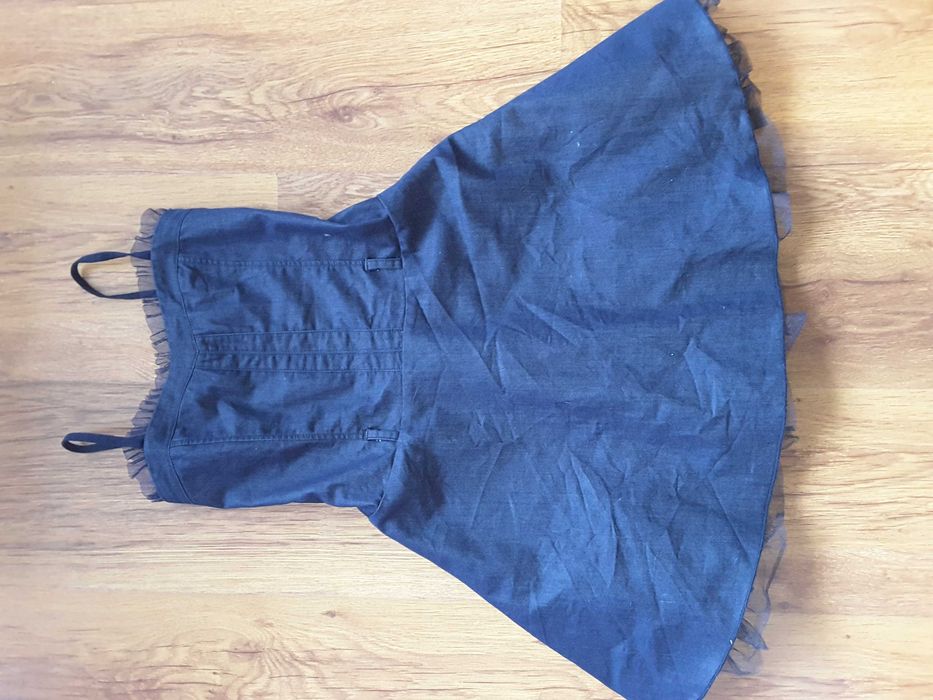 Елегантна тъмно синя рокля от тънък деним/до 128 см