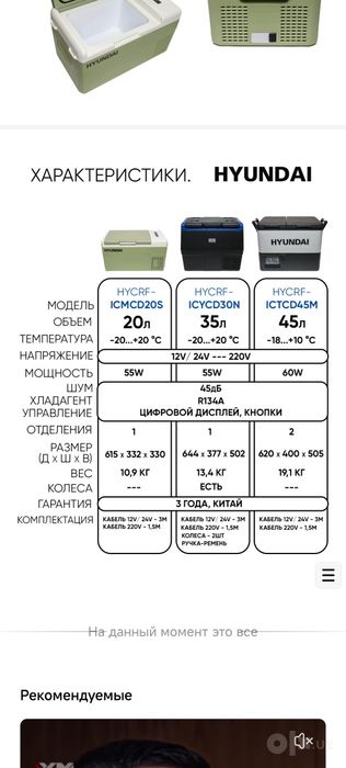 Авто холодильник Hyundai 3 года гарантия