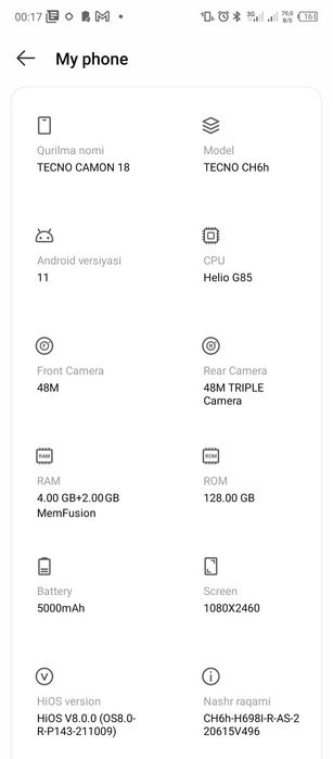 Tecno camon 18 128/4+2