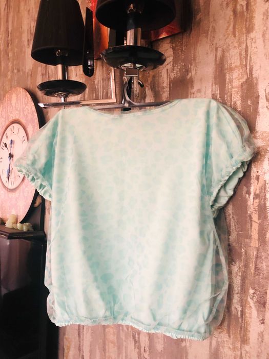 Tricou cu tul print leopard verde_NOU_Reserved, fete 10-11 ani