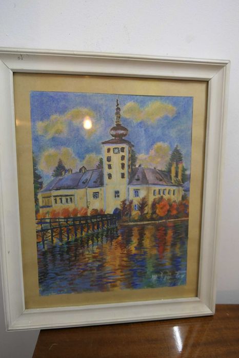 Peisaj Citadin Semnat Datat 1991 50/40cm Rama + sticla Oras Cladiri