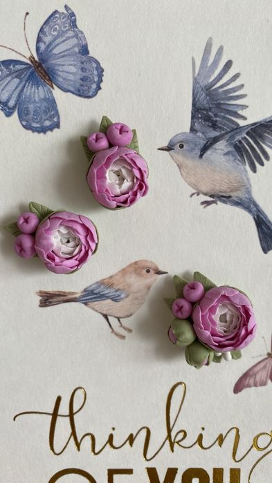 Обеци и пръстен с декор от полимерна глина