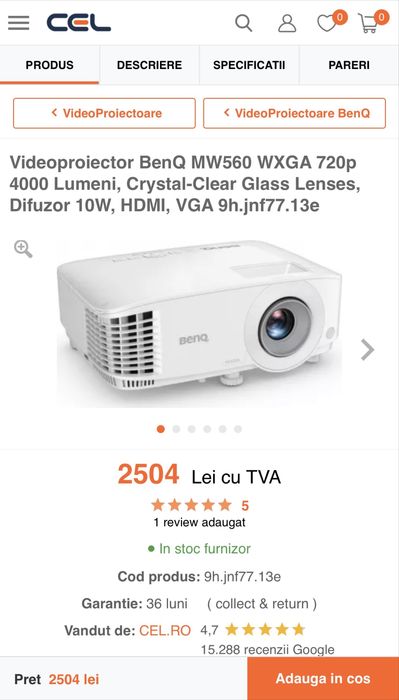 Videoproiector BenQ MW569 in stare ideala (ca nou)