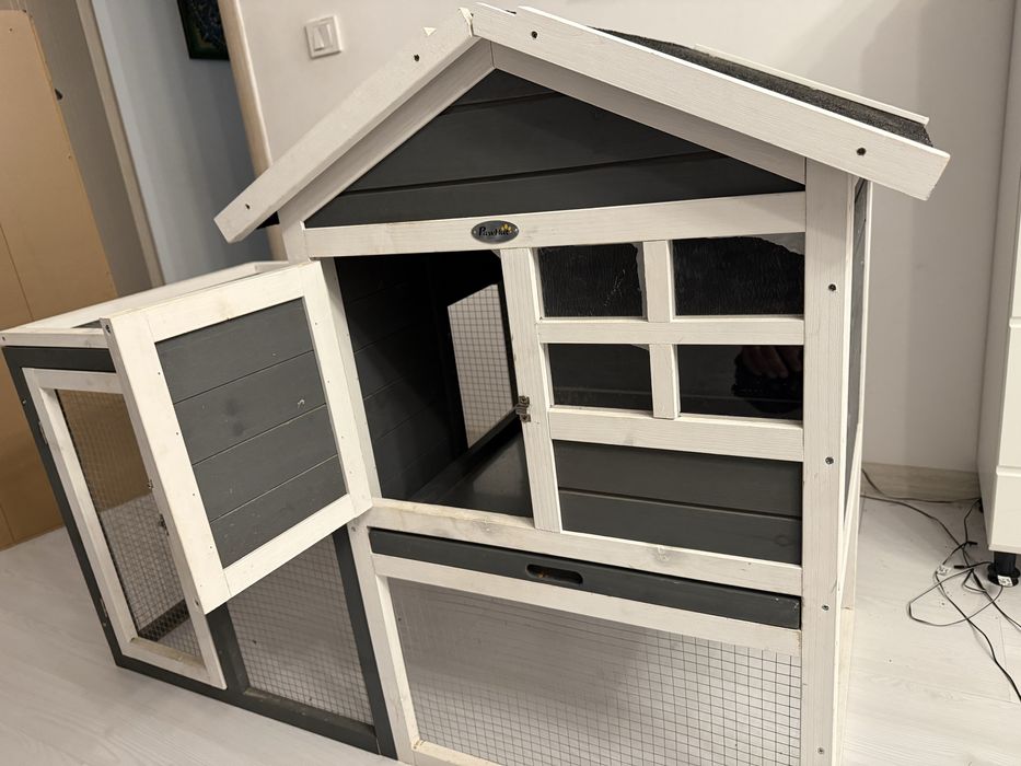 Cusca PawHut pentru Iepuri si Rozatoare de Exterior din Lemn