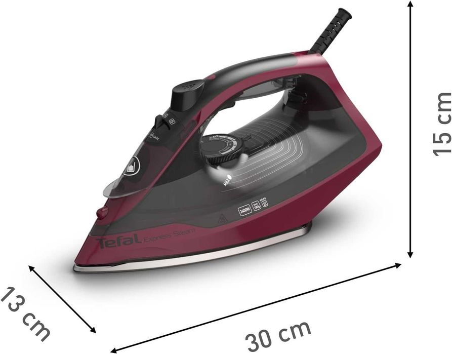 Парна ютия Tefal Express Steam FV2846E0, 2400W, 180 g/min, 0-40 g/min, 270 ml, бордо