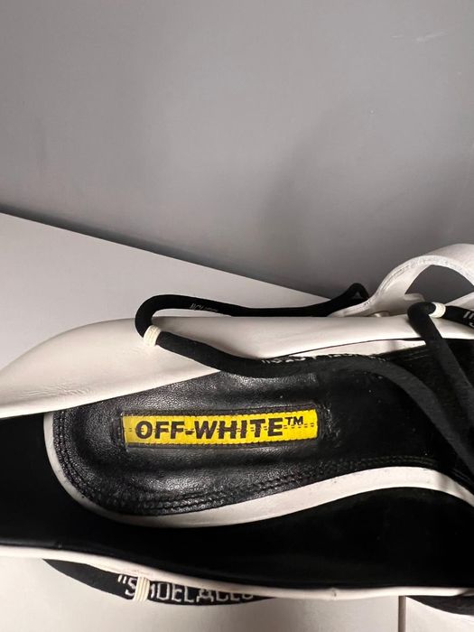Off White Leather Pumps With Logoed Laces 12cm