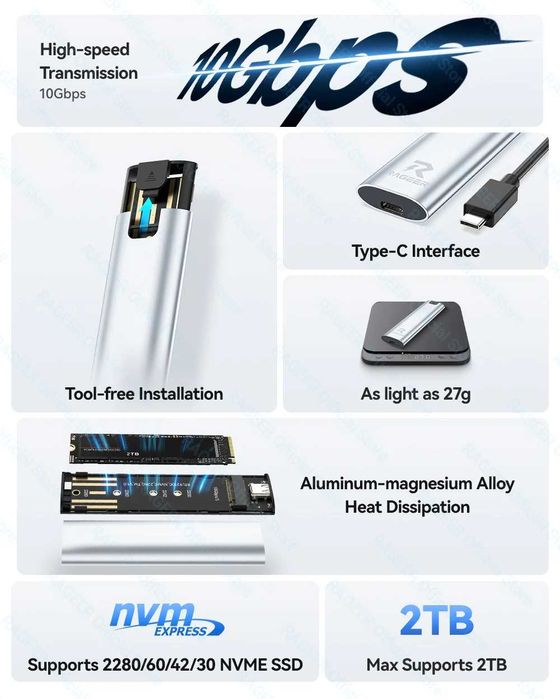 Carcasa / adaptor / rack SSD M.2 NVME USB 3.2, 2230-2280, 2TB