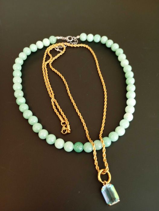 Колие, кварц, зелен, 38 см с удължител 5 см