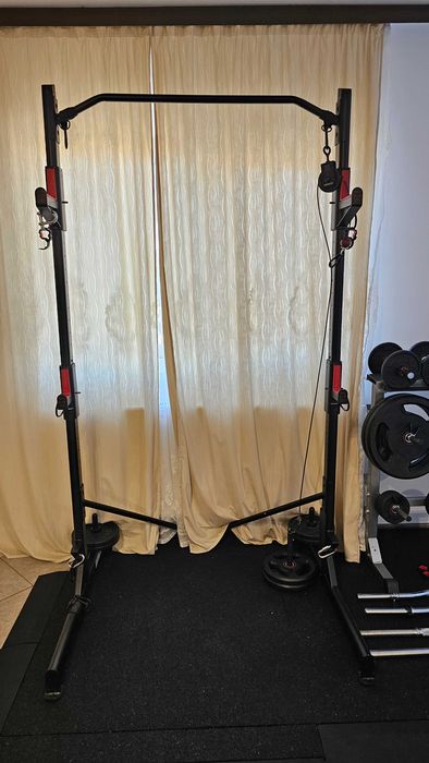 Home gym complet Decathlon Domyos - Half Rack 500, 199 kg discuri, bare, gantere, suport depozitare