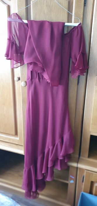 Rochie voal grena cu esarfa, marime 38-40