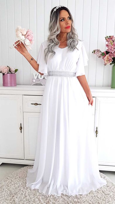 rochie alba lunga pt  cununia civila