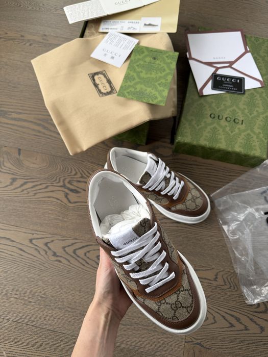 ПРОМО ЦЕНА Gucci обувки сникърси кецове естествека кожа кафяви