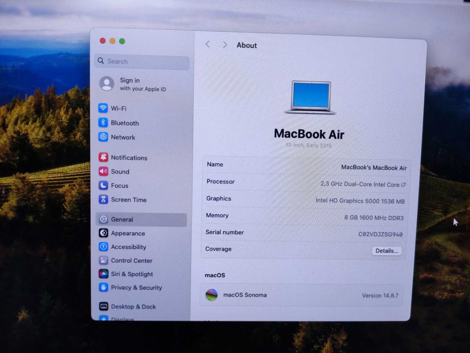 MacBook Air 2015 13 инча, i7, 8GB RAM, 240GB SSD, 84.2% (9 Часа) Батерия Apple Лаптоп Топ Състояние