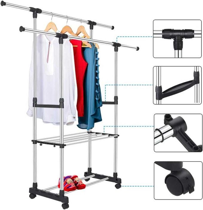 Поставка за дрехи на колела Разтегателна 75-151 Регулируема височина