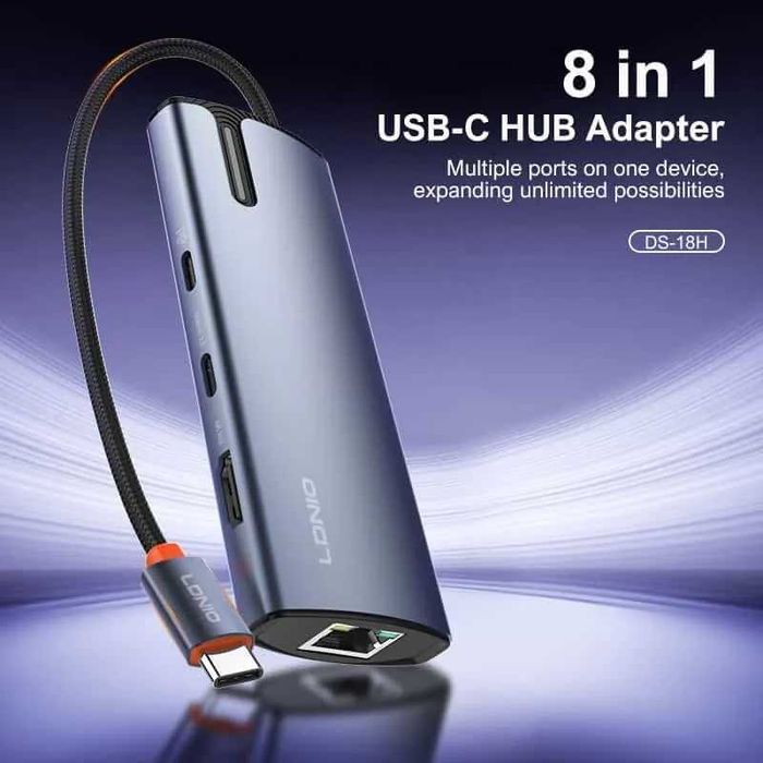 Hub, Хаб 8 in 1 LDNIO DS-18H USB-C Hub Adapter. Есть доставка