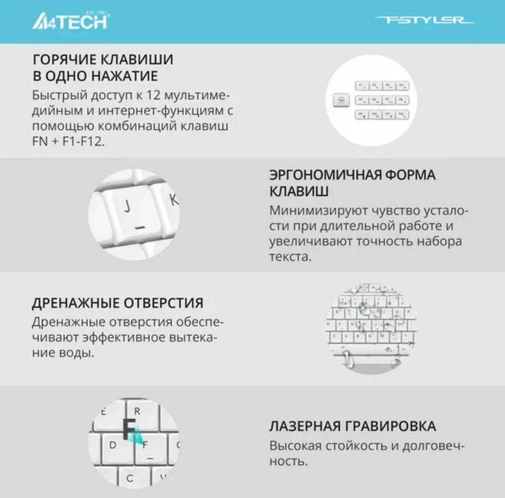 A4Tech Комплект беспроводной клавиатура + мышь A4Tech Fstyler FG1010