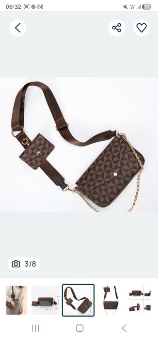 Geanta 2 in 1+portofel, model LV,saculet, etichetă