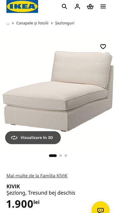 Canapea Șezlong Ikea kivik gri deschis