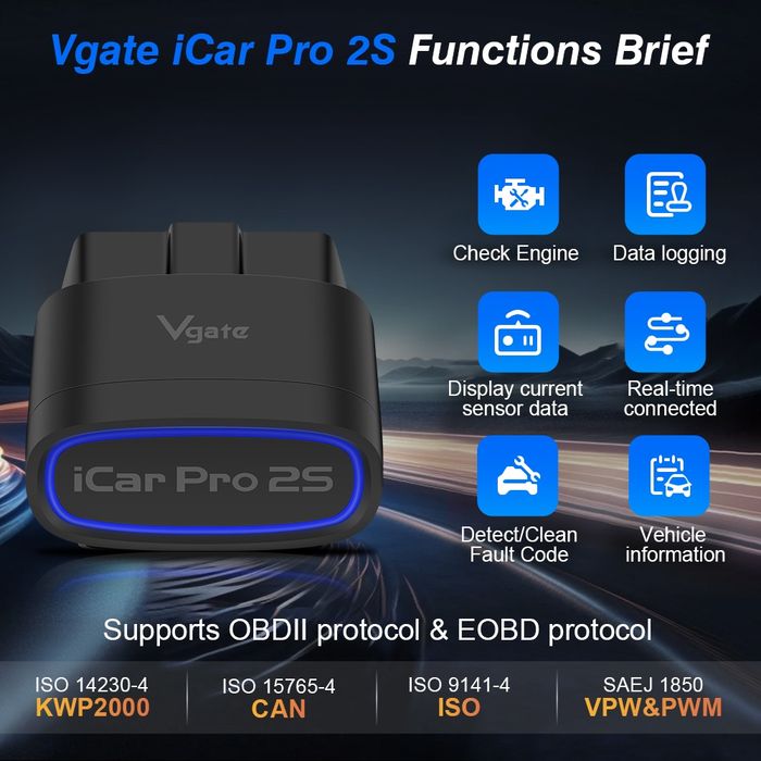 Промо! Vgate iCar Pro 2S (Bluetooth 5.3 + BLE) OBD2 Диагностика и Кодинг - Новият модел