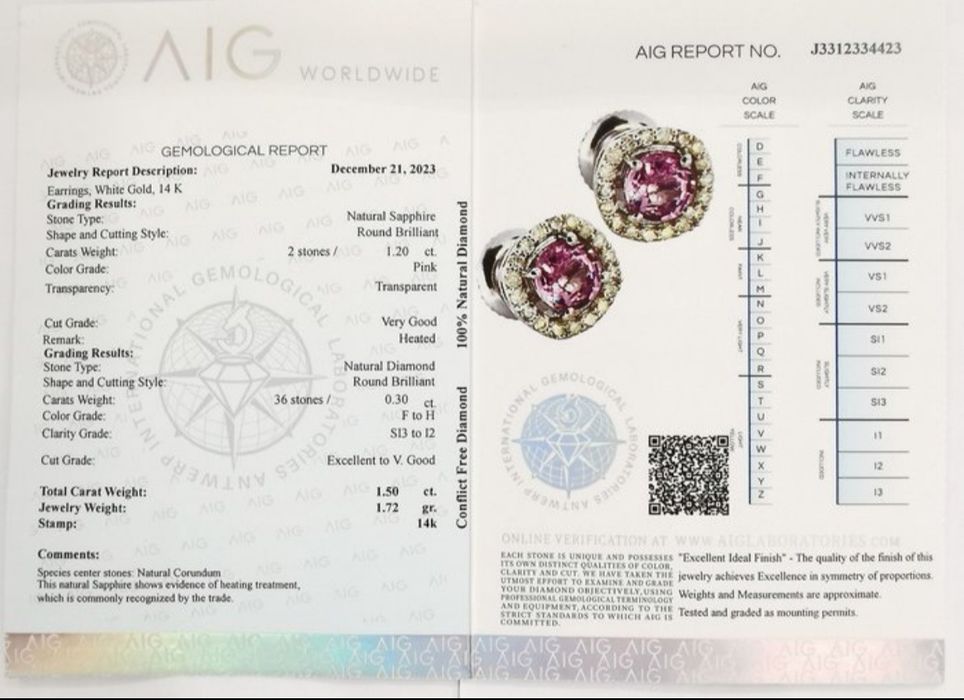 Cercei din aur de 14K cu safir roz și diamante naturale