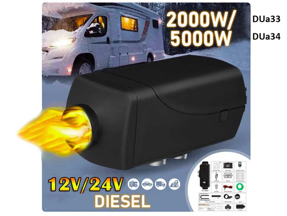Aeroterma diesel cu telecomanda si  LCD vehicule 12V/24V 2000W/5000W