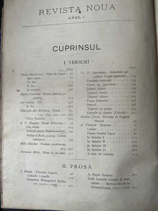 Revista Nouă, Anul I , 1888 Hasdeu , Princeps , Carte Veche