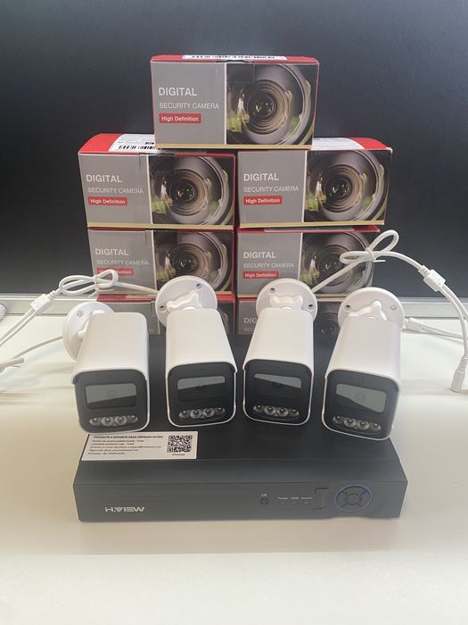 Комплект видеонаблюдение 4 камери + 8 канален PoE NVR H.View Full HD