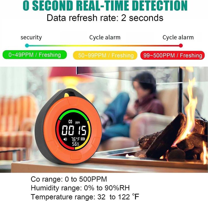 Detector portabil de monoxid de carbon PTH-10D,portocaliu,sigilat
