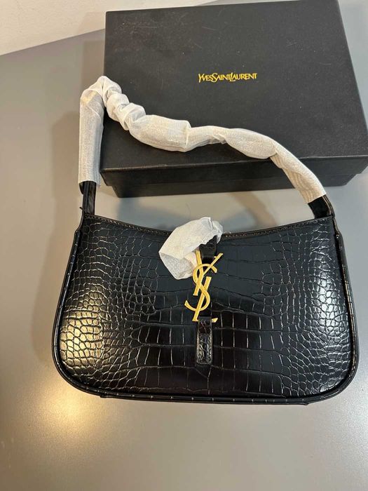Geanta YSL Yves Saint Laurent hobo neagra croco cu praf si bon