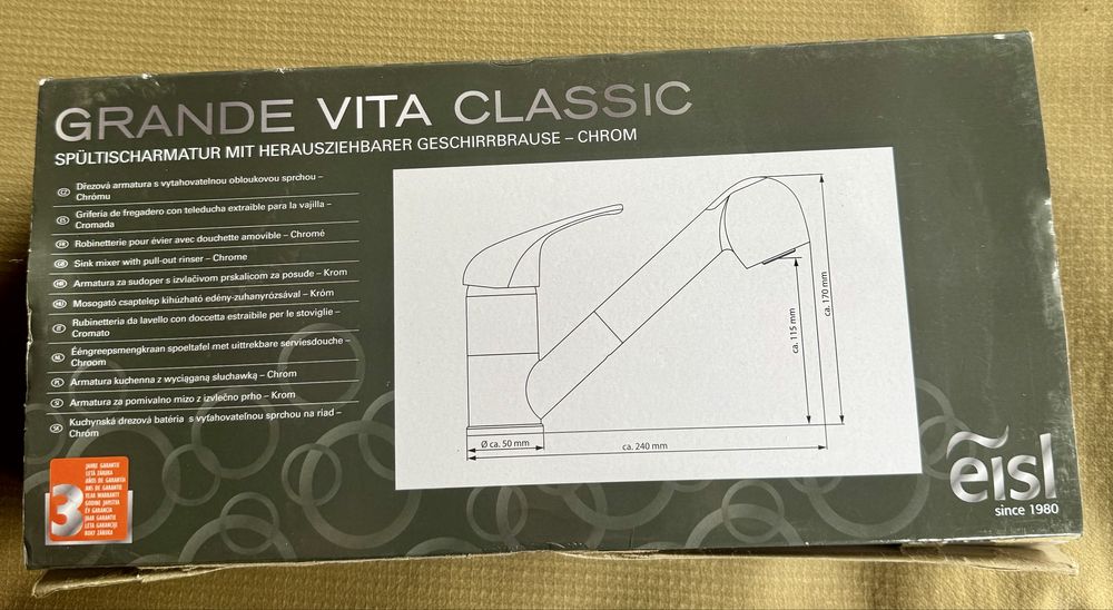 Baterie de chiuvetă Grande Vita Classic cu duș extractibil